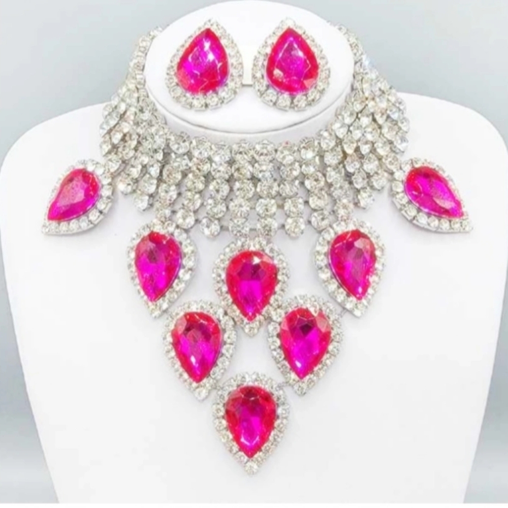 Dazzling Pink and Silver Necklace Set